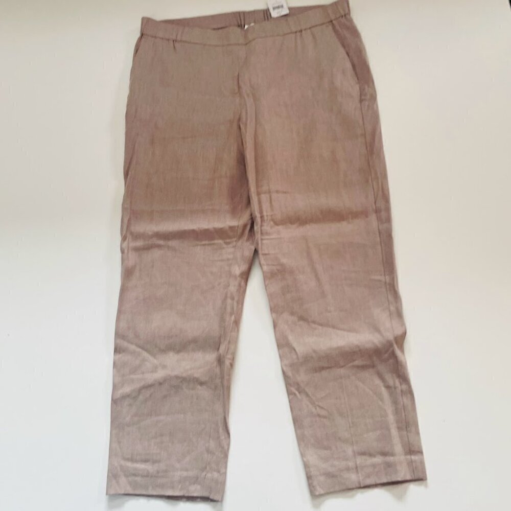 NWT J. Jill Pant Trouser Saddle Khaki Linen Stretch Stright Leg Travel Neutral